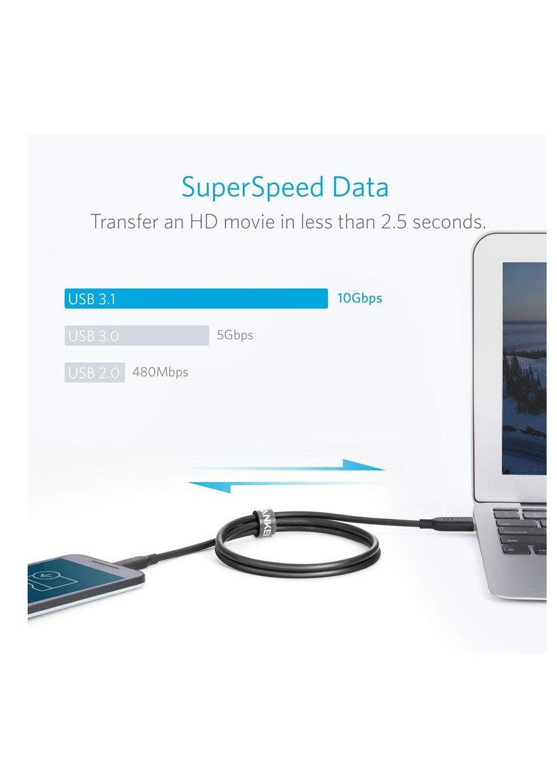 سيلي كابل شحن سريع ونقل بيانات USB-C إلى USB-A، 15 واط، 1 متر، أسود - Image 2