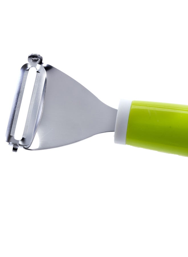 Royalford Triangle Peeler Stainless Steel +Abs 19X5.8Cm Dishwasher Safe Silver With Green Handle - Image 1