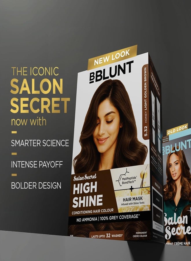 BBLUNT Salon Secret High Shine Conditioning Hair Colour With MaliPeptide BondTech™ to reduce breakage| Honey Light Golden Brown 5.32 | No Ammonia 100% Grey Coverage | Long Lasting Colour |Salon at home - Image 4