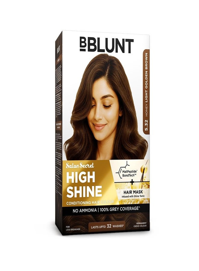 BBLUNT Salon Secret High Shine Conditioning Hair Colour With MaliPeptide BondTech™ to reduce breakage| Honey Light Golden Brown 5.32 | No Ammonia 100% Grey Coverage | Long Lasting Colour |Salon at home - Image 1