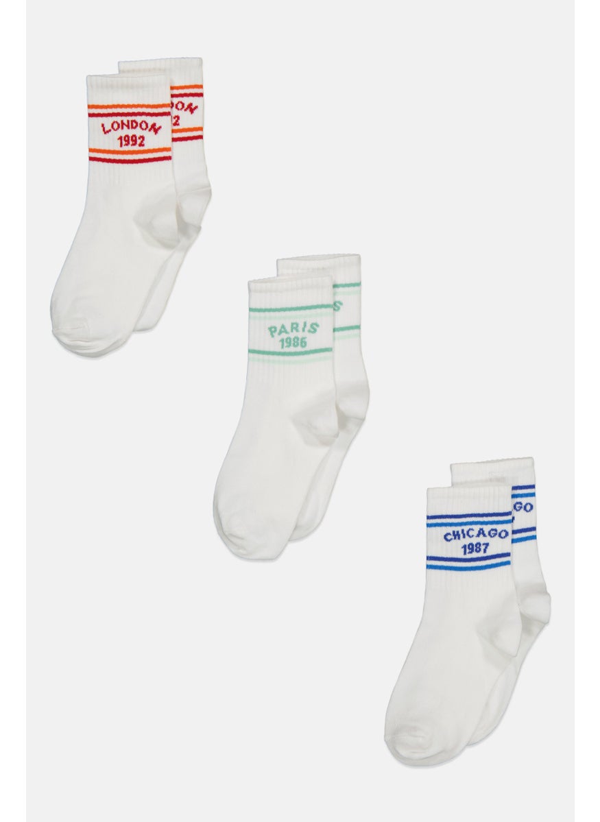 RBX - Kids Boy 3 Pair Graphic Print Crew Socks, White Combo - Image 1