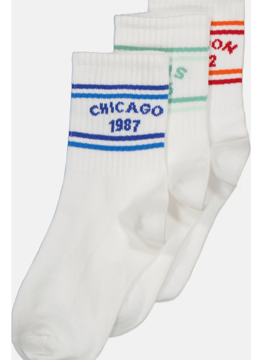RBX - Kids Boy 3 Pair Graphic Print Crew Socks, White Combo - Image 1