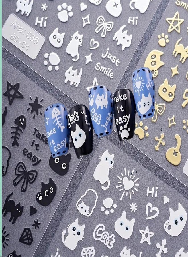 Dedyel 4 Colors ins Minimalist Style Nail Stickers, Simple Cat Love Stars Impressionist Drawing Line Stickers for Man Woman (4 Sheets) - Image 1
