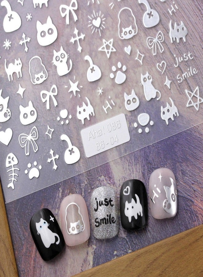 Dedyel 4 Colors ins Minimalist Style Nail Stickers, Simple Cat Love Stars Impressionist Drawing Line Stickers for Man Woman (4 Sheets) - Image 4