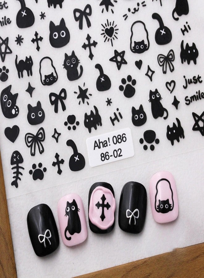 Dedyel 4 Colors ins Minimalist Style Nail Stickers, Simple Cat Love Stars Impressionist Drawing Line Stickers for Man Woman (4 Sheets) - Image 2