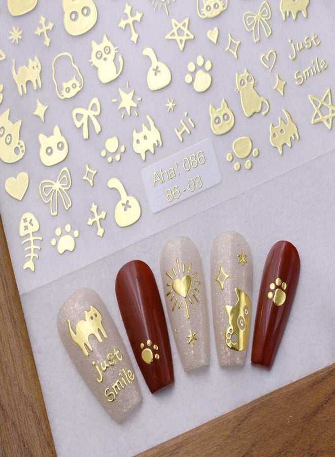 Dedyel 4 Colors ins Minimalist Style Nail Stickers, Simple Cat Love Stars Impressionist Drawing Line Stickers for Man Woman (4 Sheets) - Image 3