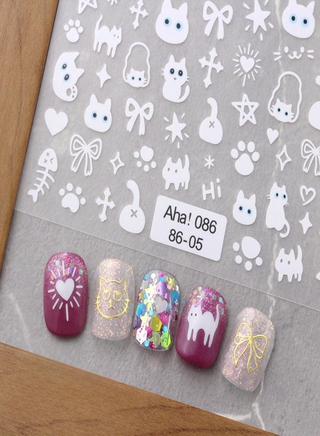 Dedyel 4 Colors ins Minimalist Style Nail Stickers, Simple Cat Love Stars Impressionist Drawing Line Stickers for Man Woman (4 Sheets) - Image 5