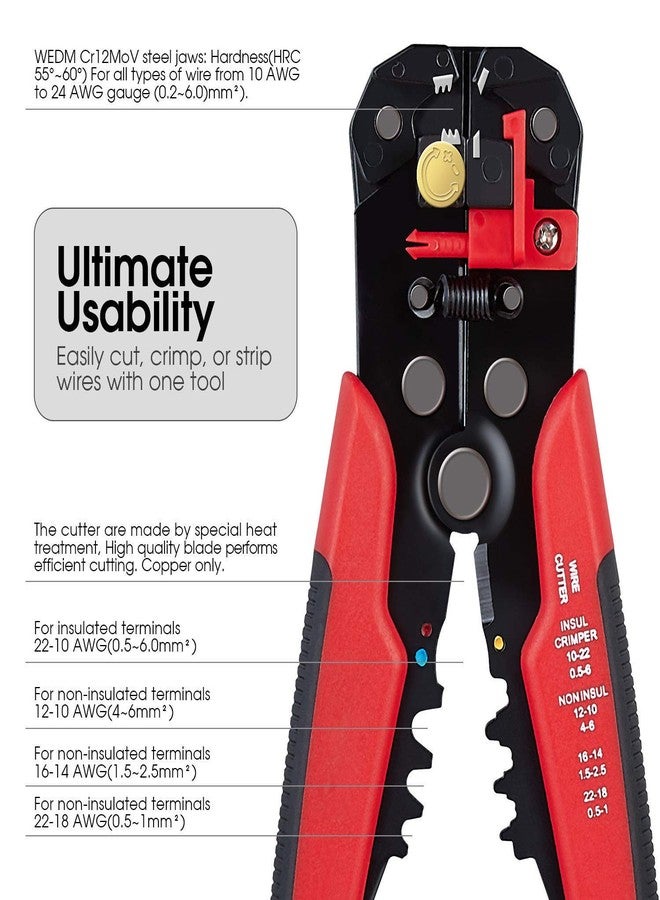LSLANSOON 3 in 1 Self-Adjusting Wire Stripper Cutter, Wire Crimping Tool Wire Pliers for Wire Stripping, Cutting, Crimping 10-24 AWG (0.2-6.0mm²) - Image 4