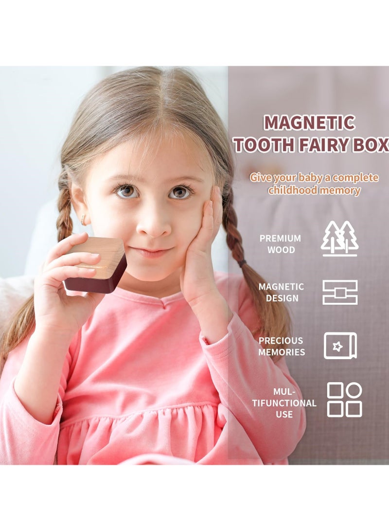Wooden Tooth Fairy Box Baby Teeth Box with Magnetic Closure, Portable First Tooth Keepsake Box, Wooden Baby Tooth Box Storing Shed Milk Teeth, Fetal Hair and Umbilical Cord for Baby and Kids - Image 2