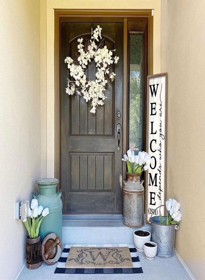 comurdyo Welcome Wood Plaque Sign Outdoor Porch Yard for With Farmhouse Rustic Porch Icons Hang Vertically or Lean Outside Seasonal Art Wall Decor (Wood White) - Image 5