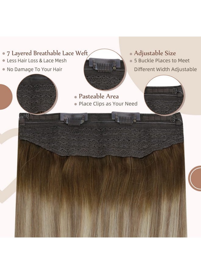 Fshine Secret Extensions Human Hair Invisible Wire Hair Extensions 16Inch Wire Layered Clip In Hair Extensions Human Hair Dark Brown To Ash Brown And Blonde 80Grams Human Hair Clip In Extensions - Image 2