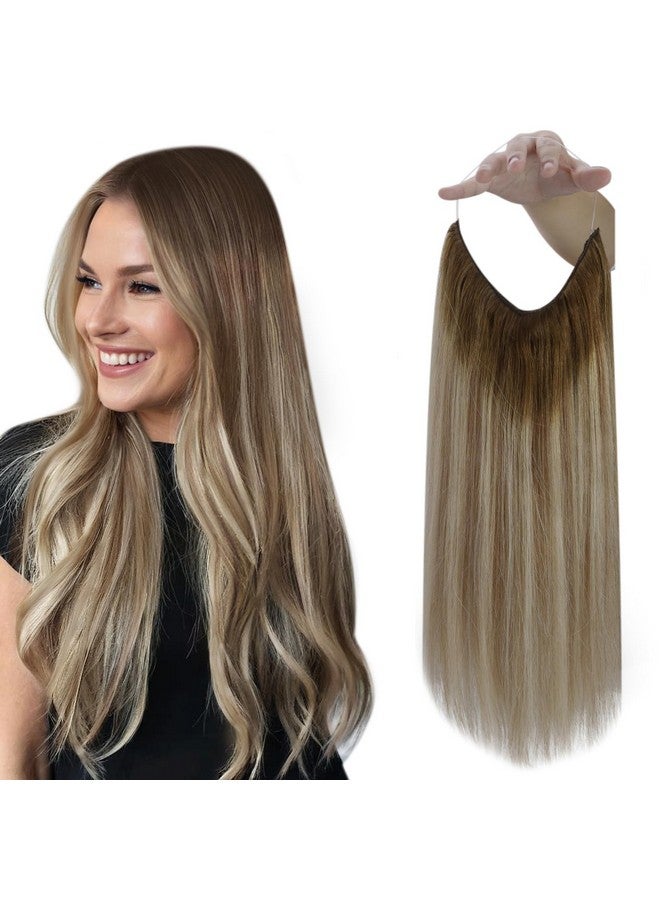 Fshine Secret Extensions Human Hair Invisible Wire Hair Extensions 16Inch Wire Layered Clip In Hair Extensions Human Hair Dark Brown To Ash Brown And Blonde 80Grams Human Hair Clip In Extensions - Image 1