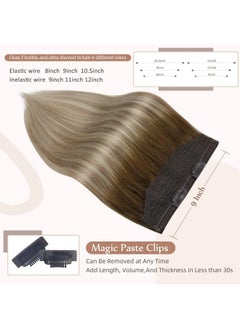 Fshine Secret Extensions Human Hair Invisible Wire Hair Extensions 16Inch Wire Layered Clip In Hair Extensions Human Hair Dark Brown To Ash Brown And Blonde 80Grams Human Hair Clip In Extensions  - Image 3