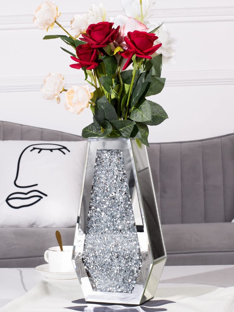 blingworld Flower Vase Crushed Diamond Vases for Decor Silver Mirror Vases for Centerpieces, Bling Crystal Decorative Glass Vase for Home Decor, 12 Inch - Can’t Hold Water - Image 5