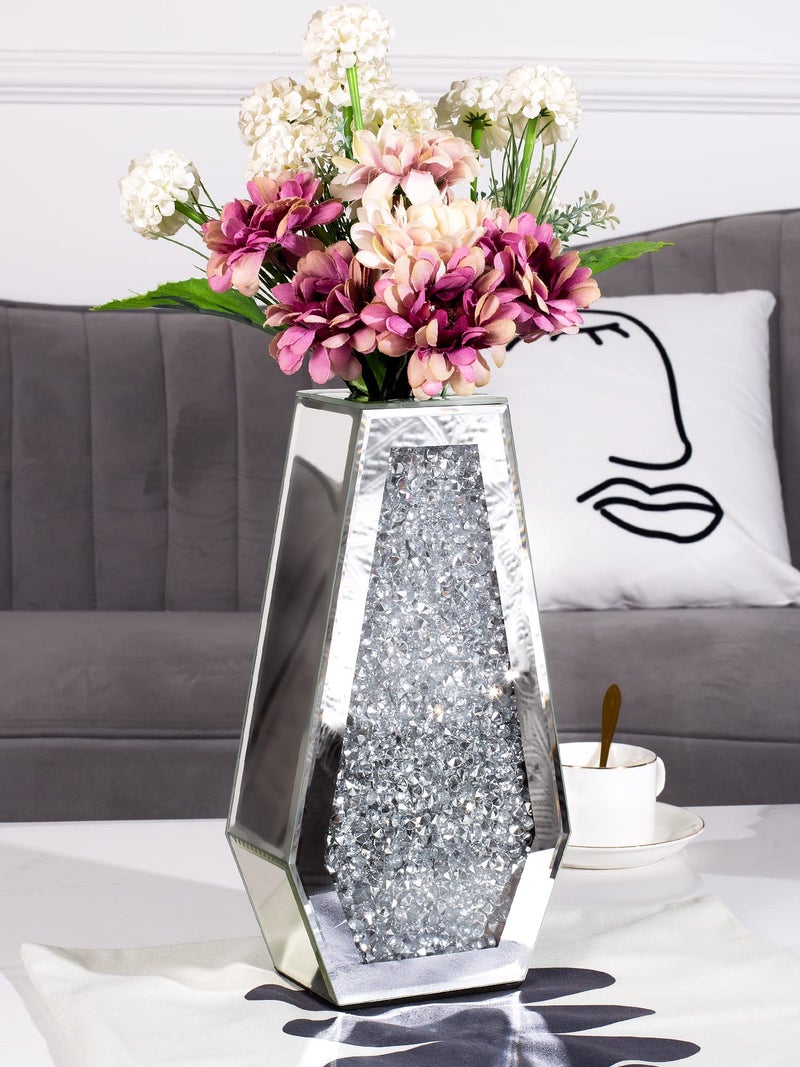 blingworld Flower Vase Crushed Diamond Vases for Decor Silver Mirror Vases for Centerpieces, Bling Crystal Decorative Glass Vase for Home Decor, 12 Inch - Can’t Hold Water - Image 2