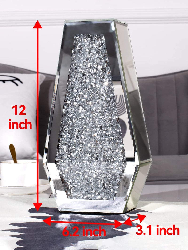 blingworld Flower Vase Crushed Diamond Vases for Decor Silver Mirror Vases for Centerpieces, Bling Crystal Decorative Glass Vase for Home Decor, 12 Inch - Can’t Hold Water - Image 4
