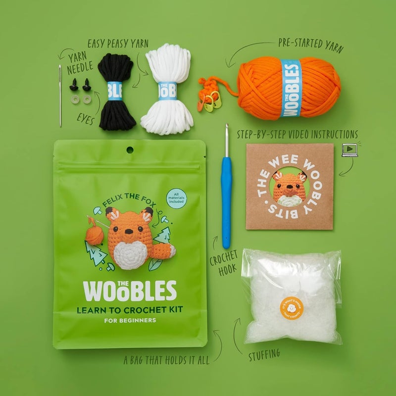 The Woobles طقم كروشيه للمبتدئين من ووبلز مع خيوط سهلة كما تم عرضها في برنامج شارك تانك - مع دروس فيديو خطوة بخطوة - فيليكس الثعلب - Image 3