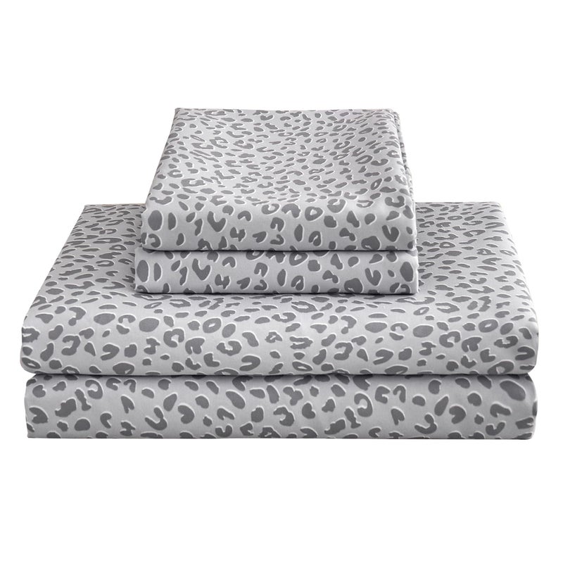 Mooreeke Leopard Cheetah Printed Queen Bed Sheets, Soft Microfiber Bedding Sheets & Pillowcases, Deep Pocket Non-Slip Fitted Queen Sheet, Silver Grey Animal Pattern Bedsheets - Image 1
