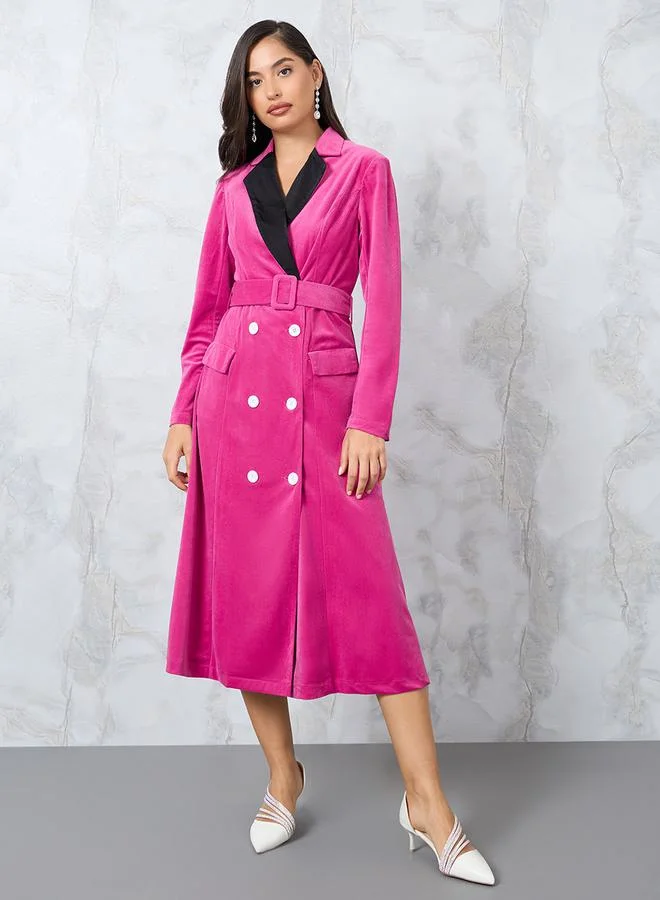 ستايلي Jacquard Blazer Midi Dress with Contrast Collar
