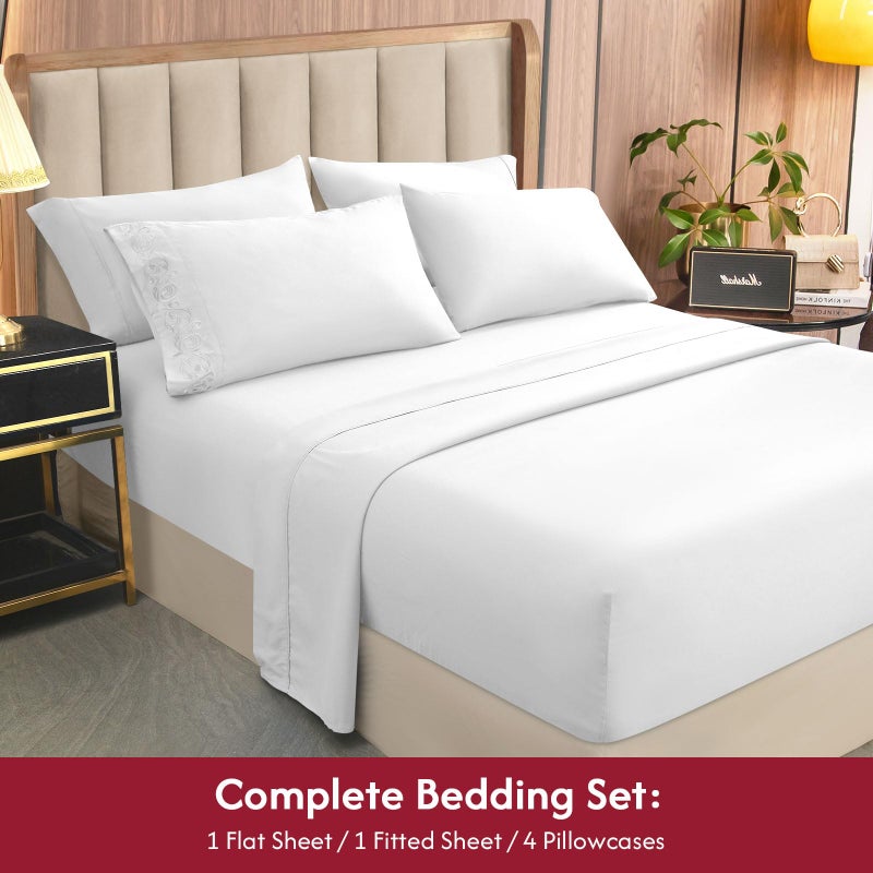 LONAVA Queen Size Sheet Set - 6 Piece Hotel Luxury Wrinkle-Free Microfiber Sheet  Oeko-TEX Certified  Breathable & Elastic  16"" Deep Pockets  White - Image 5