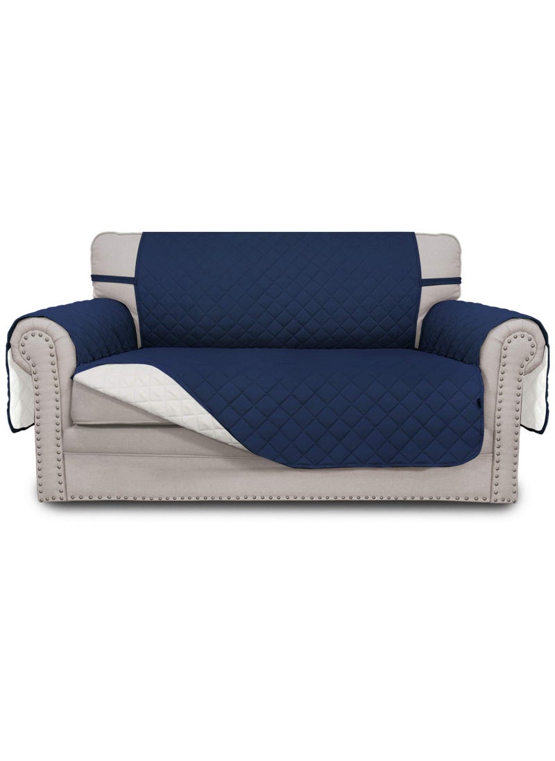 Easy-Going EasyGoing Reversible Loveseat Couch Cover for 2 Cushion Couch Sofa Cover for Dogs Water Resistant Furniture Protector with Foam Sticks Elastic Straps for Pet Loveseat NavyIvory 