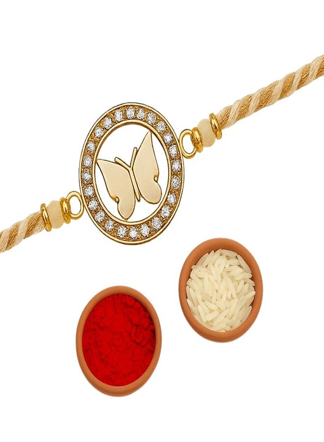 Sage Square Rakhi for Brother, Bhai with Roli Chawal | Raksha Bandhan | Designer Beads, Stones, Decorative Work | Stylish Handcrafted Rakhi Gifting for Sibling Festival Celebration (Type 11) - Image 1