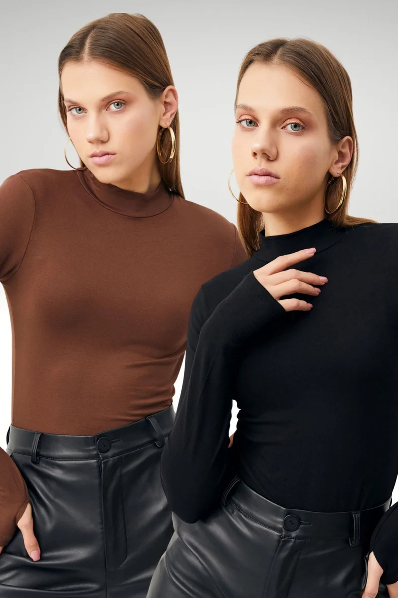 بيبانتولون BIPANTOLON Women's 2-Pack Cut-Out Half Turtleneck Bodysuits