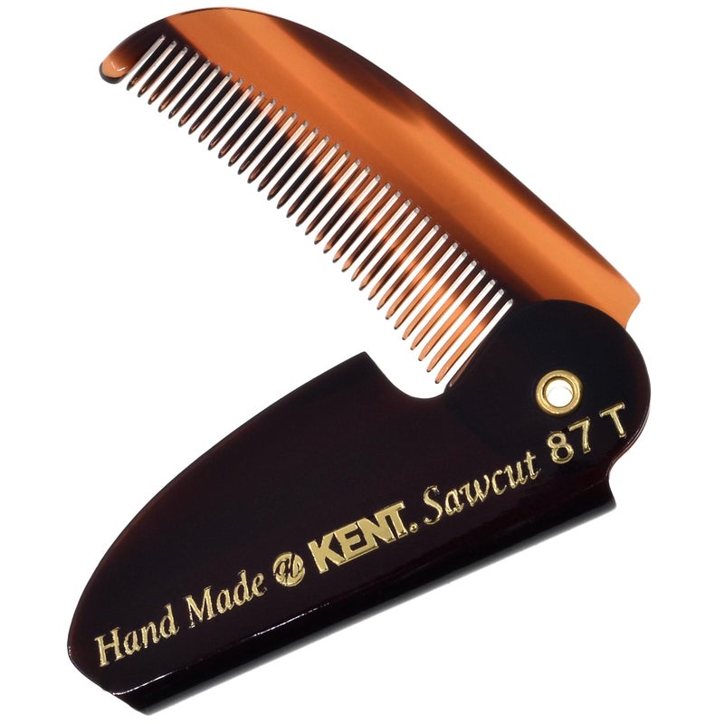Kent 87T Handmade Folding Pocket Comb for Men Fine Tooth Hair Comb Straightener for Everyday Grooming Styling Hair Beard or Mustache Use Dry or with Balms Saw Cut Hand Polished Made in England