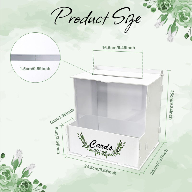 OurWarm Wooden Wedding Card Box with Flower Trough, White Gift Card Box for Wedding with Acrylic Board, Weddings Cards Boxes for Reception Graduation Birthday Party Bridal Baby Shower Decorations - Image 2