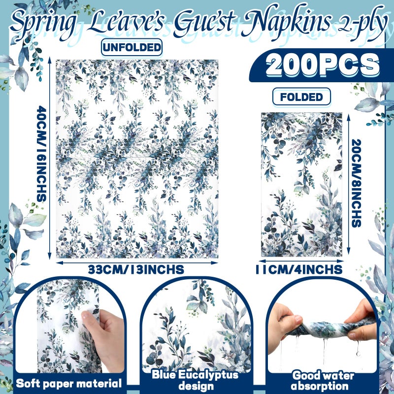 Seajan 200 Pcs Eucalyptus Paper Guest Napkins Disposable Hand Towels for Bathroom Paper Disposable Guest Towels Napkins for Spring and Summer Wedding Bathroom Birthday Dinner Party - Image 2