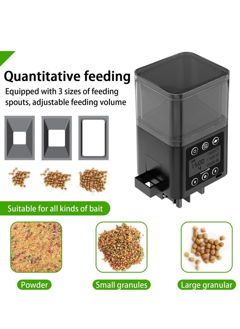 Automatic Fish Feeder for Aquarium, 320ML Large Capacity Adjustable Dispenser with Timer, LCD Display, Battery Operated Feeders for Goldfish and Turtles, Vacation Use, Three Fixed Methods (Gray)
