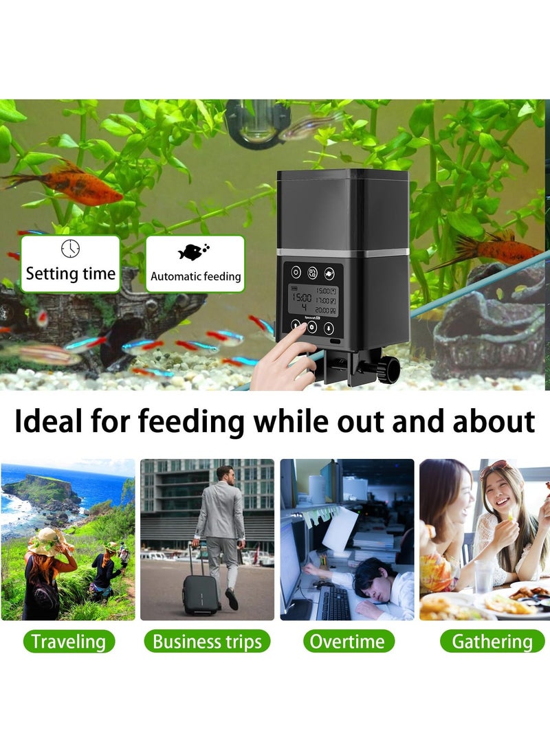 Automatic Fish Feeder for Aquarium, 320ML Large Capacity Adjustable Dispenser with Timer, LCD Display, Battery Operated Feeders for Goldfish and Turtles, Vacation Use, Three Fixed Methods (Gray)