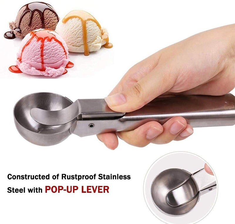 Sakoraware Stainless Steel Easy Trigger Icecream Scoop |ice Cream Spoon | Large Size Multifunctional Durable| Smooth Trigger for Effortless Scooping of Ice Cream Sorbet - 1 Piece Silver Color - Image 5