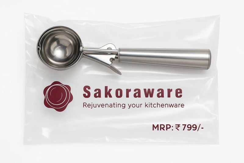Sakoraware Stainless Steel Easy Trigger Icecream Scoop |ice Cream Spoon | Large Size Multifunctional Durable| Smooth Trigger for Effortless Scooping of Ice Cream Sorbet - 1 Piece Silver Color - Image 2