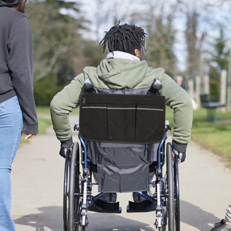 comfrt Wheelchair Storage Bag Mesh Walker Scooter Bag Large Capacity Arm Rest Side Pouch for Stroller Rollator Loose Items Black - Image 2