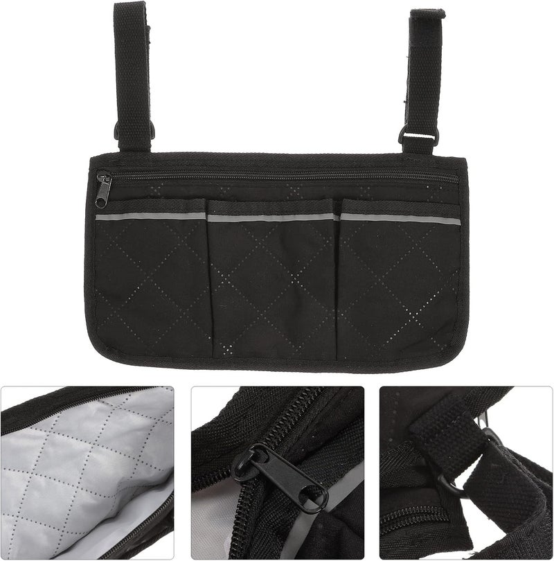 comfrt Wheelchair Storage Bag Mesh Walker Scooter Bag Large Capacity Arm Rest Side Pouch for Stroller Rollator Loose Items Black - Image 3