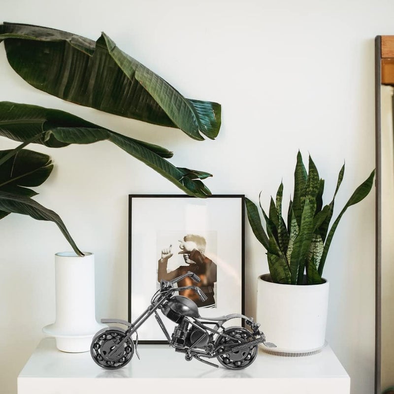 Winterworm Retro Motorcycle Model Statues Iron Art Metal Ornament Motorbike Motorcycle Figurine for Fathers Day Birthday Dad Man Boyfriend Gift Office Home Desk Club Bar Decoration Silver - Image 5