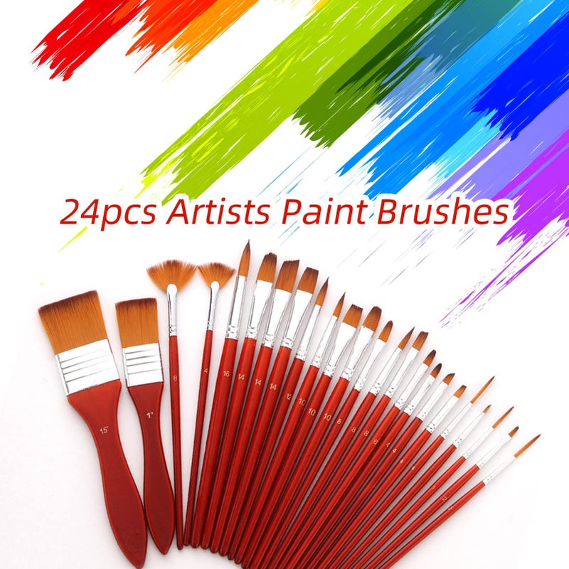 24 Pcs Artist Paint Brushes Set With Canvas Bag For Watercolor Oil Gouache - Image 3