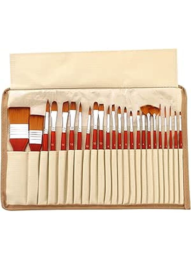 24 Pcs Artist Paint Brushes Set With Canvas Bag For Watercolor Oil Gouache - Image 1