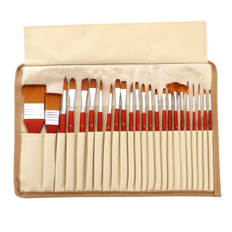 24 Pcs Artist Paint Brushes Set With Canvas Bag For Watercolor Oil Gouache - Image 2