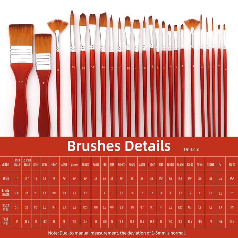 24 Pcs Artist Paint Brushes Set With Canvas Bag For Watercolor Oil Gouache - Image 5