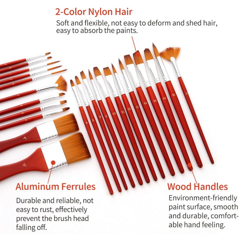 24 Pcs Artist Paint Brushes Set With Canvas Bag For Watercolor Oil Gouache - Image 4
