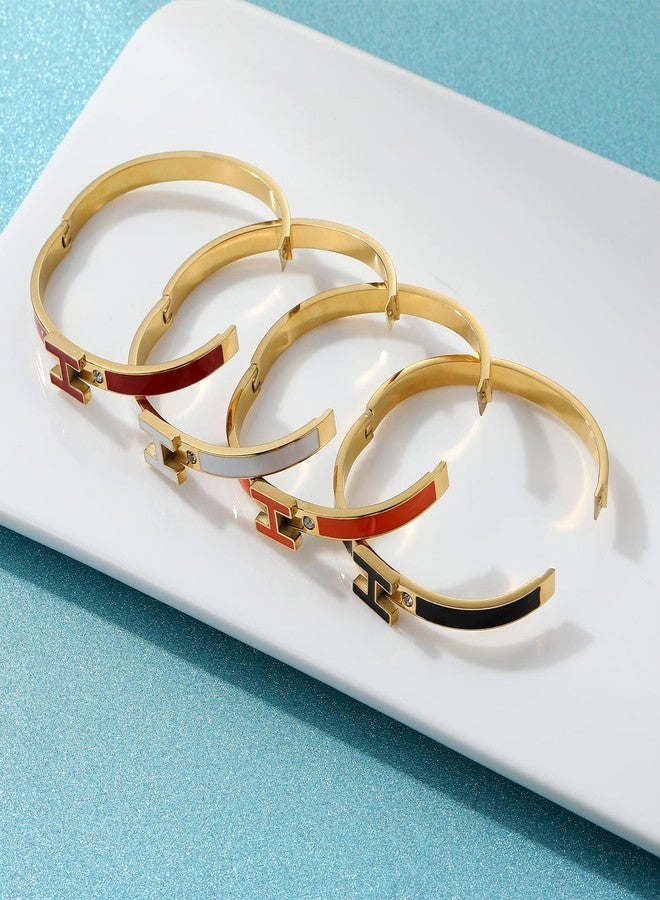 Watdoc H Bracelet for Women - 18K Gold Plated Titanium Steel Cuff | Cubic Zirconia Bangle Jewelry Gift, Simple & Durable Everyday Wear (S/M/L Size) (White, Medium) - Image 5