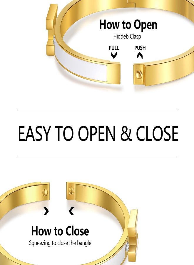 Watdoc H Bracelet for Women - 18K Gold Plated Titanium Steel Cuff | Cubic Zirconia Bangle Jewelry Gift, Simple & Durable Everyday Wear (S/M/L Size) (White, Medium) - Image 3
