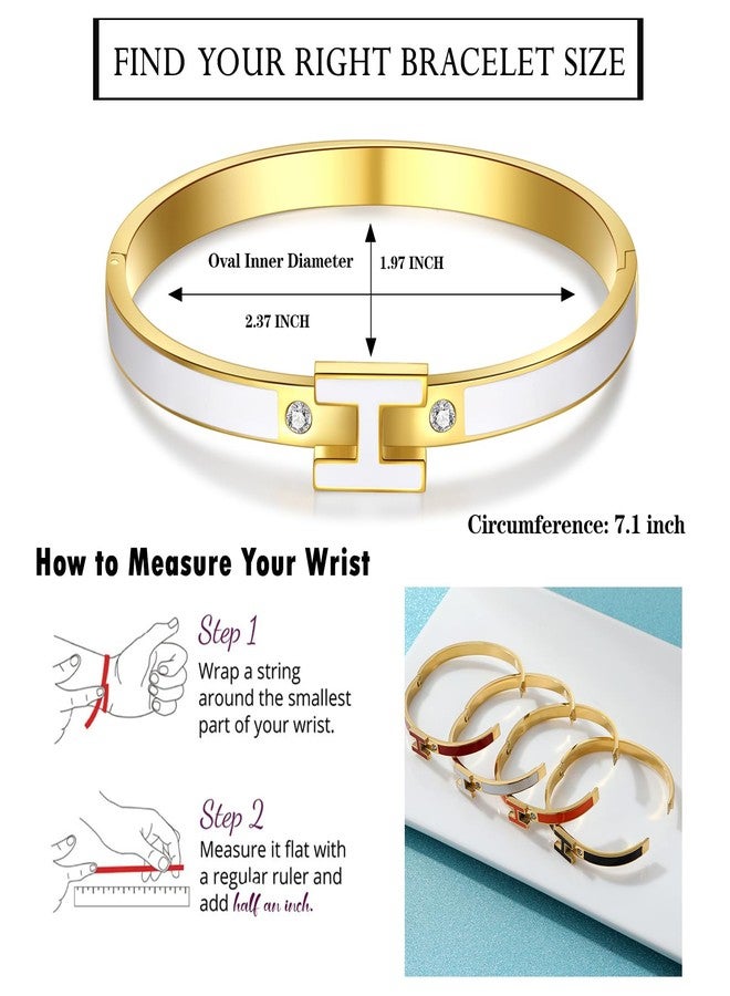 Watdoc H Bracelet for Women - 18K Gold Plated Titanium Steel Cuff | Cubic Zirconia Bangle Jewelry Gift, Simple & Durable Everyday Wear (S/M/L Size) (White, Medium) - Image 4