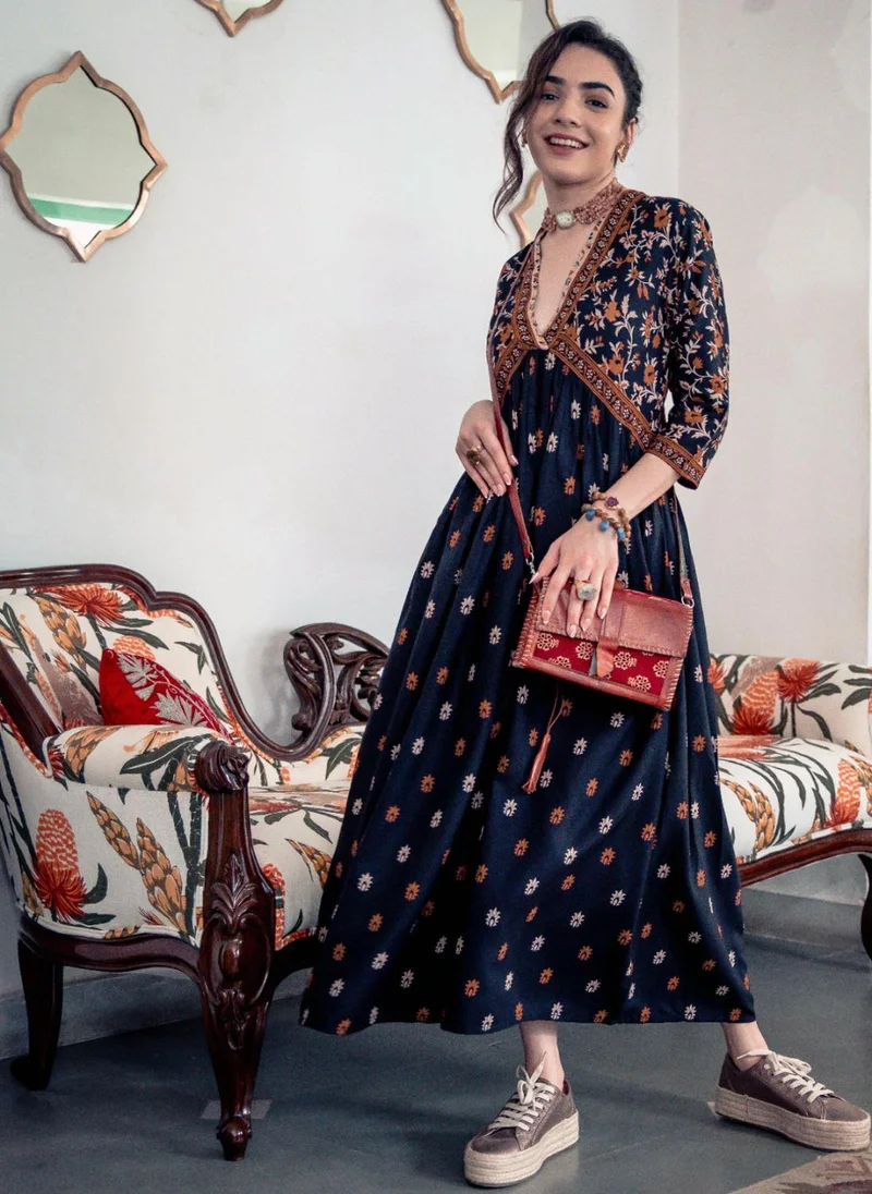 ZERESOUQ Floral Print Midi Dress
