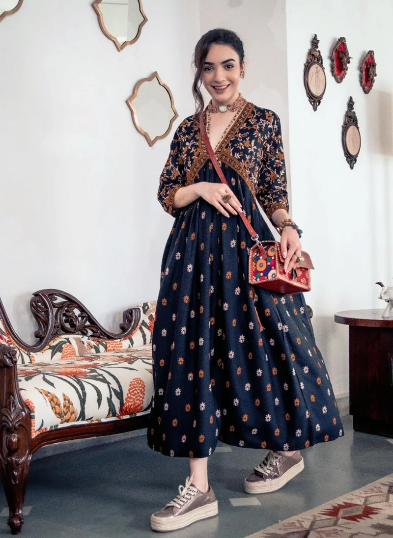 ZERESOUQ Floral Print Midi Dress