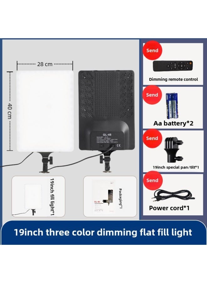 Generic - Flat Panel Lamp Series 12, 16, 19, 24 Inch Photography LED Flat Panel Fill Light Camera Video Lighting Lamp Protection-Light Source Color:[handle + Blister] Gl- 19inch Tablet Fill Light (single Lamp Contains Pan/tilt * 1 + Remote Control * 1 + Power Cord * 1 + Battery * 2) - Image 1