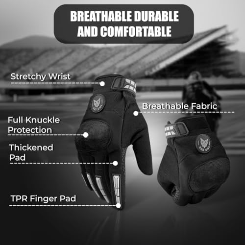 BADOWL Polyester Wind Rider Full Finger Motorcycle Racing Gloves with Touchscreen Fingertips and Knuckle Protection Anti-Slip Grip (Grey, L) - Image 2
