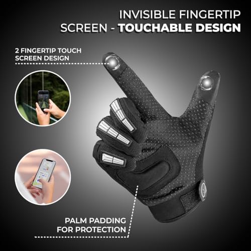 BADOWL Polyester Wind Rider Full Finger Motorcycle Racing Gloves with Touchscreen Fingertips and Knuckle Protection Anti-Slip Grip (Grey, L) - Image 3